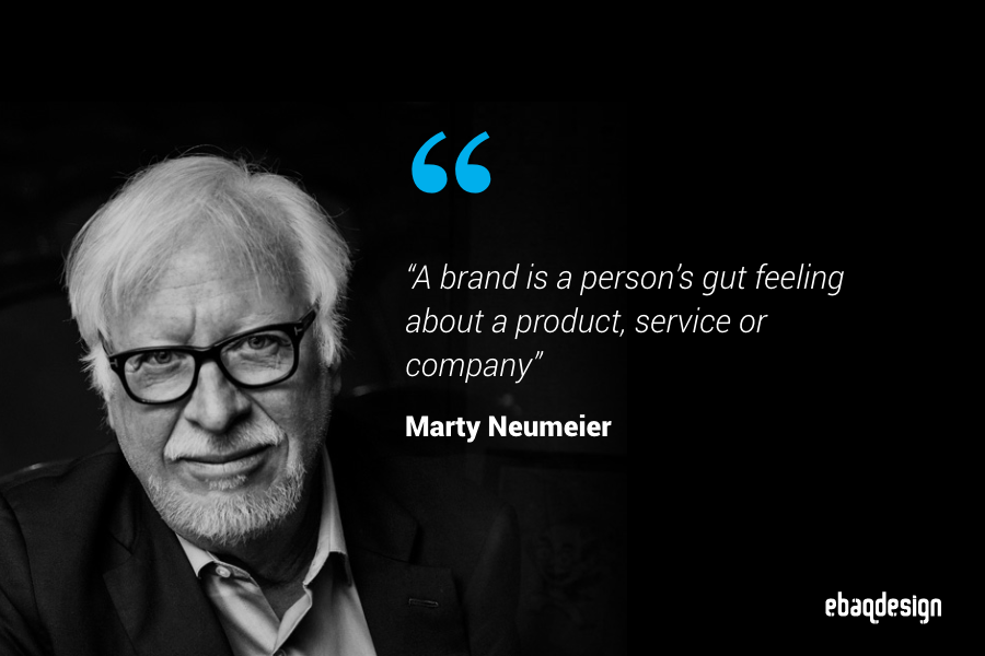 Quote card: Marty Neumeier beside his line that a brand is a person’s gut feeling