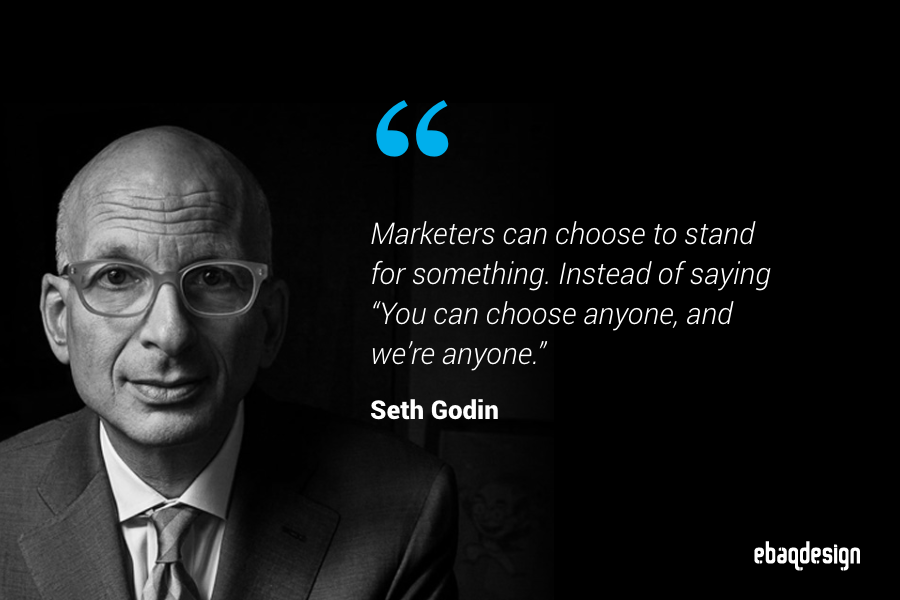 Quote card: Seth Godin on marketers choosing to stand for something instead of anyone