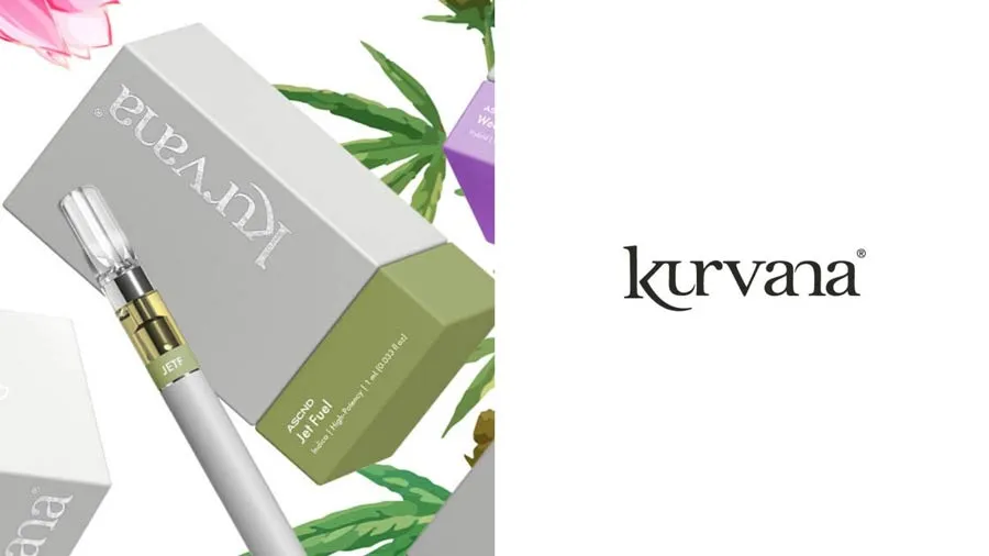 Kurvana cannabis wellness packaging with silver foil finishes and a restrained modern palette