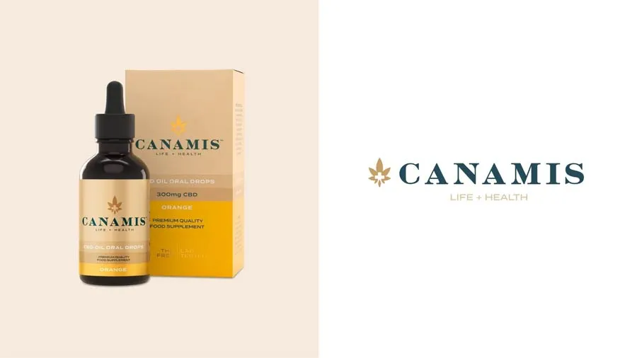 Canamis premium packaging with muted earth tones, gold accents and serif typography