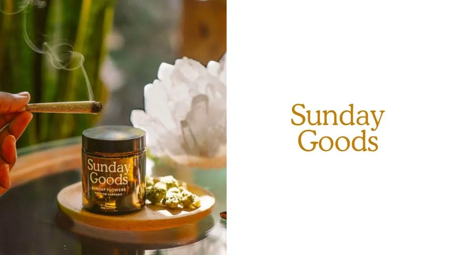 Sunday Goods packaging with a friendly serif wordmark and bright outdoor nature photography