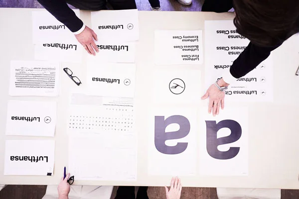 Sketching: selecting logo concepts.