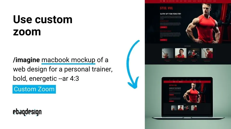 /imagine macbook mockup of a web design for a personal trainer, bold, energetic --ar 4:3