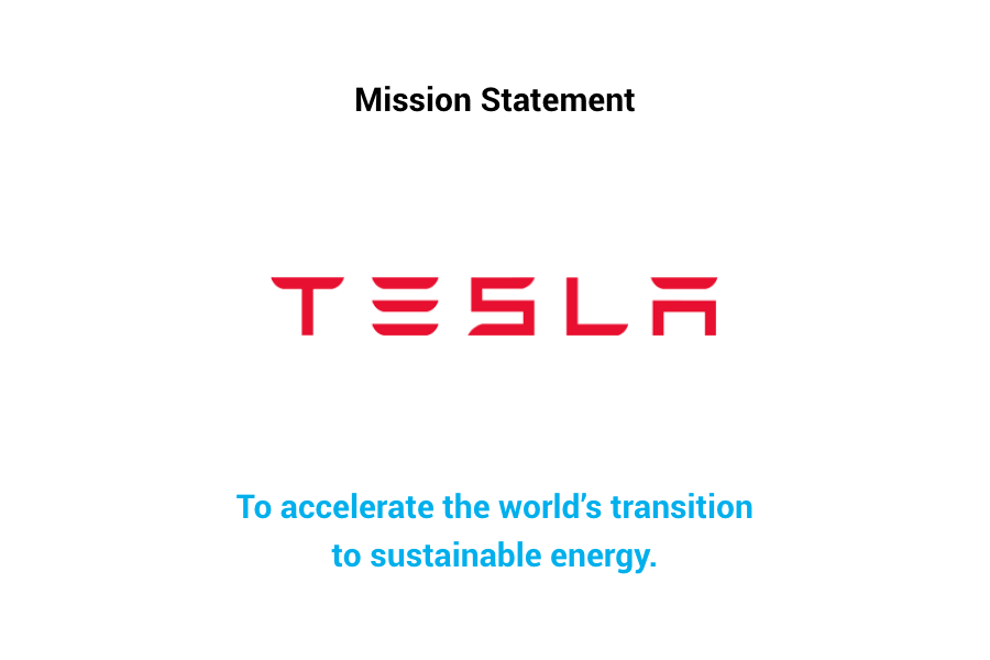 Tesla Mission Statement: "To accelerate the world’s transition to sustainable energy."
