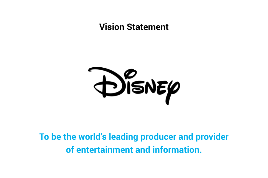 Disney Vision Statement - To be the world’s leading producer and provider of entertainment and information.