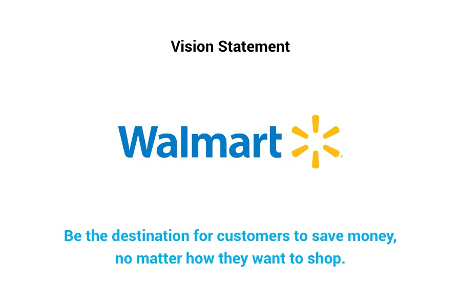 Walmart Vision Statement - Be the destination for customers to save money, no matter how they want to shop.